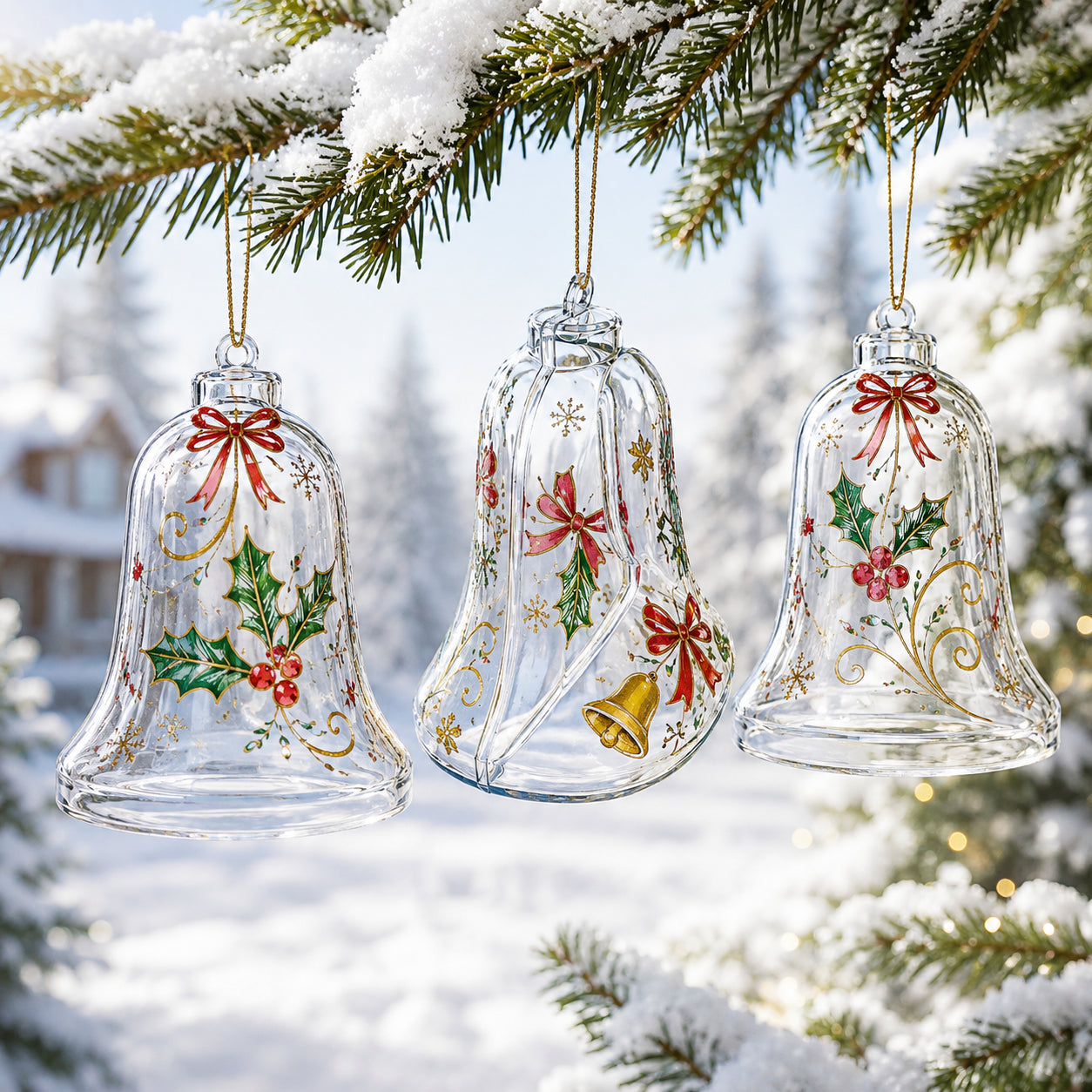 Set of 3 Clear Plastic Bell Ornaments 3.7 Inches (94 mm)
