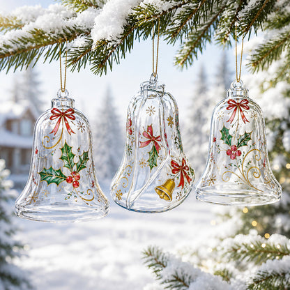 Set of 3 Clear Plastic Bell Ornaments 3.7 Inches (94 mm)
