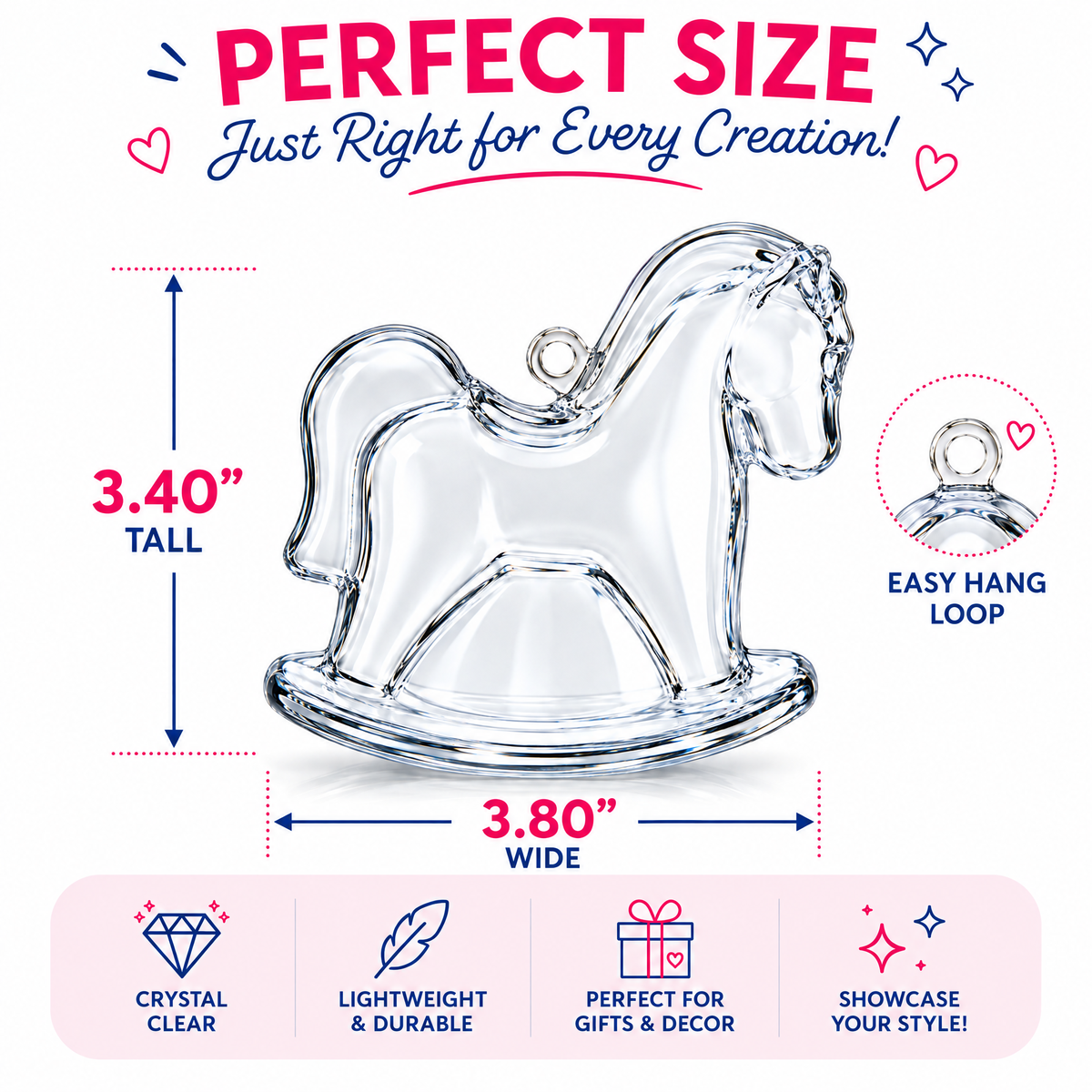 Clear Plastic Rocking Horse Ornaments 3.4 Inches (86 mm)