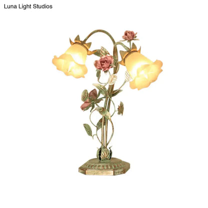 Shabby chic green rose table lamp – bedroom led flower light