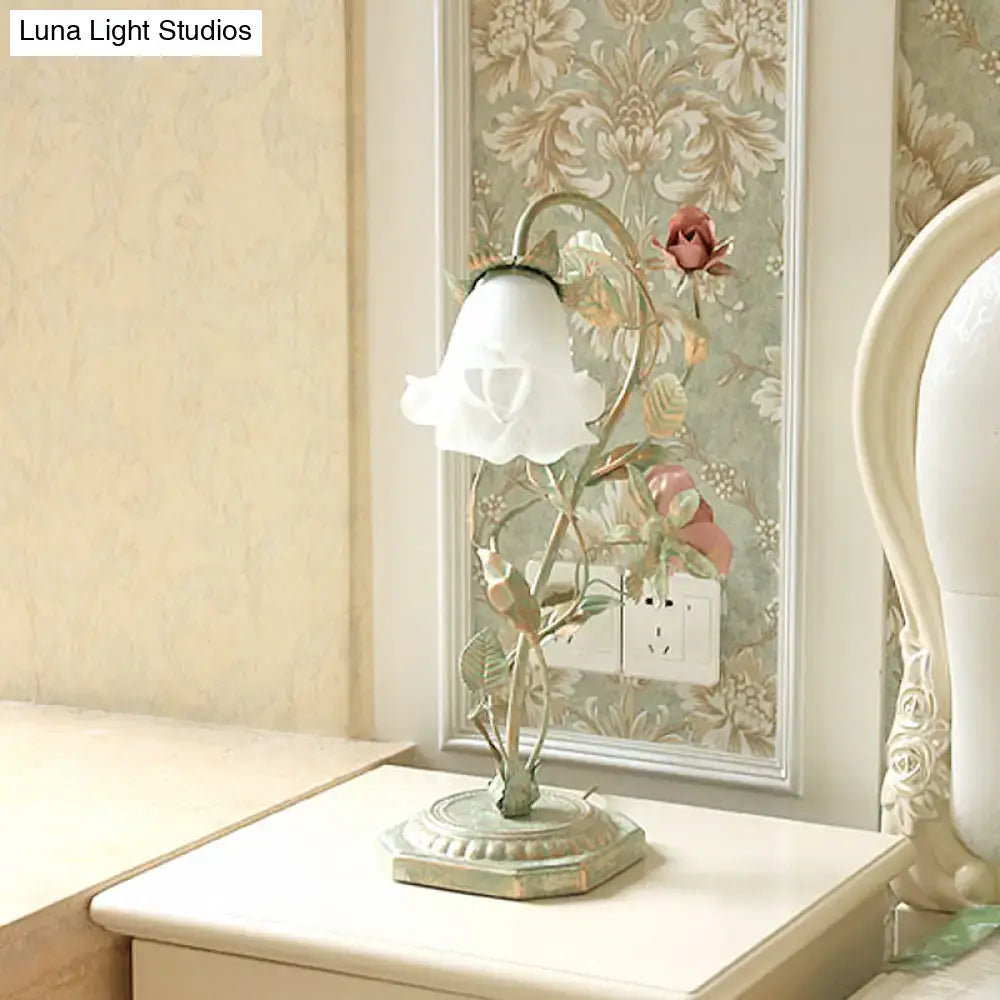 Shabby chic green rose table lamp – bedroom led flower light