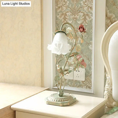 Shabby chic green rose table lamp – bedroom led flower light