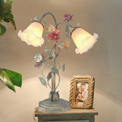 Shabby chic green rose table lamp – bedroom led flower light