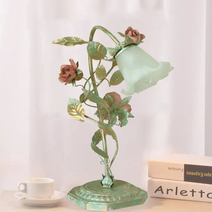 Shabby chic green rose table lamp – bedroom led flower light