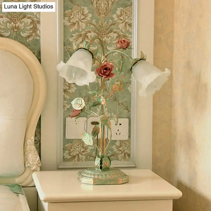 Shabby chic green rose table lamp – bedroom led flower light