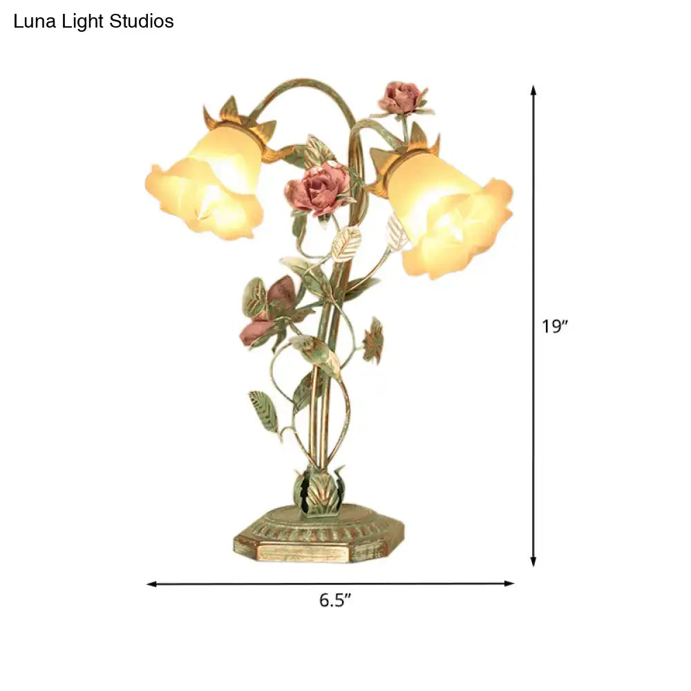 Shabby chic green rose table lamp – bedroom led flower light