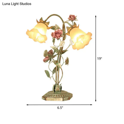 Shabby chic green rose table lamp – bedroom led flower light
