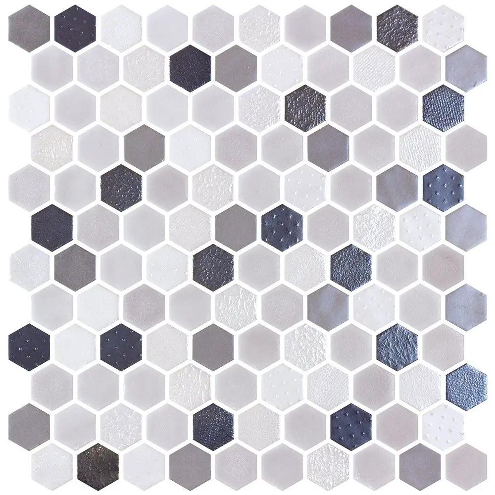 Shadow Multi Finish Hexagon Glass Mosaics 11 3/4x11 1/2