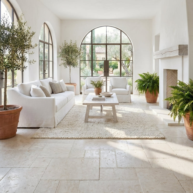 Shell Stone White Fossil Limestone Pattern Set Floor and Wall Tile