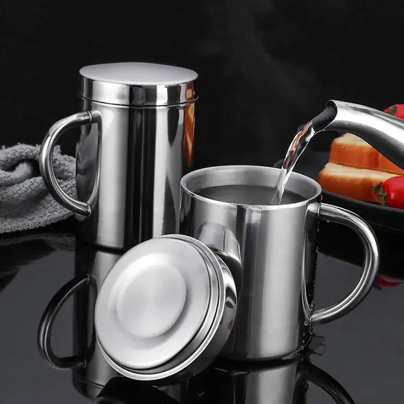 Shiny stainless steel double wall coffee mug kitchen travel cup