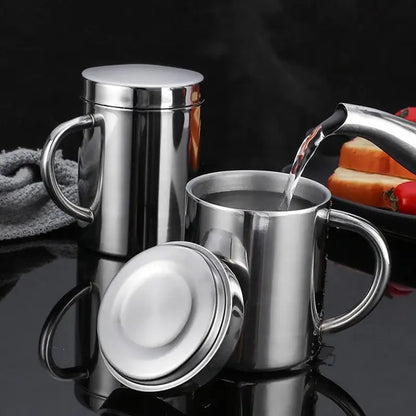 Shiny stainless steel double wall coffee mug kitchen travel cup