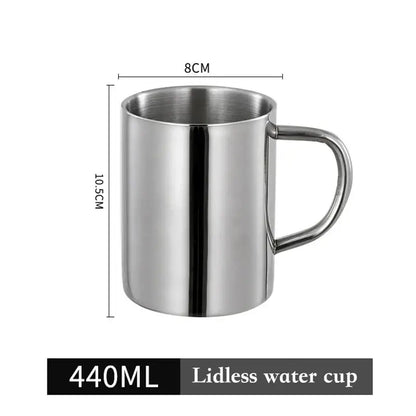 Shiny stainless steel double wall coffee mug kitchen travel cup