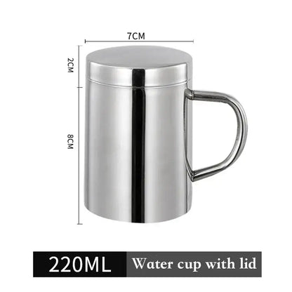 Shiny stainless steel double wall coffee mug kitchen travel cup
