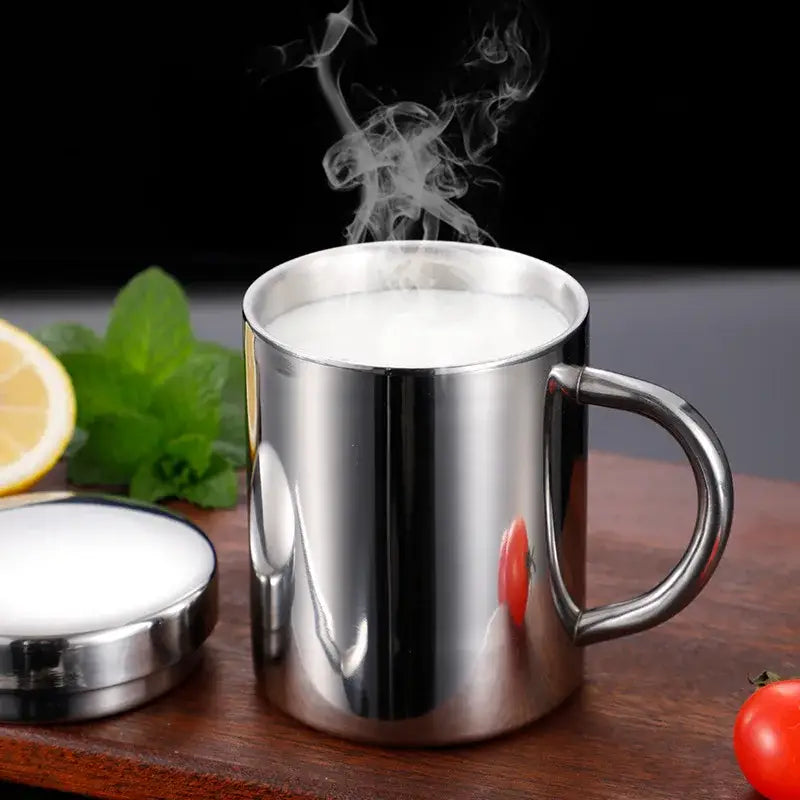 Shiny stainless steel double wall coffee mug kitchen travel cup