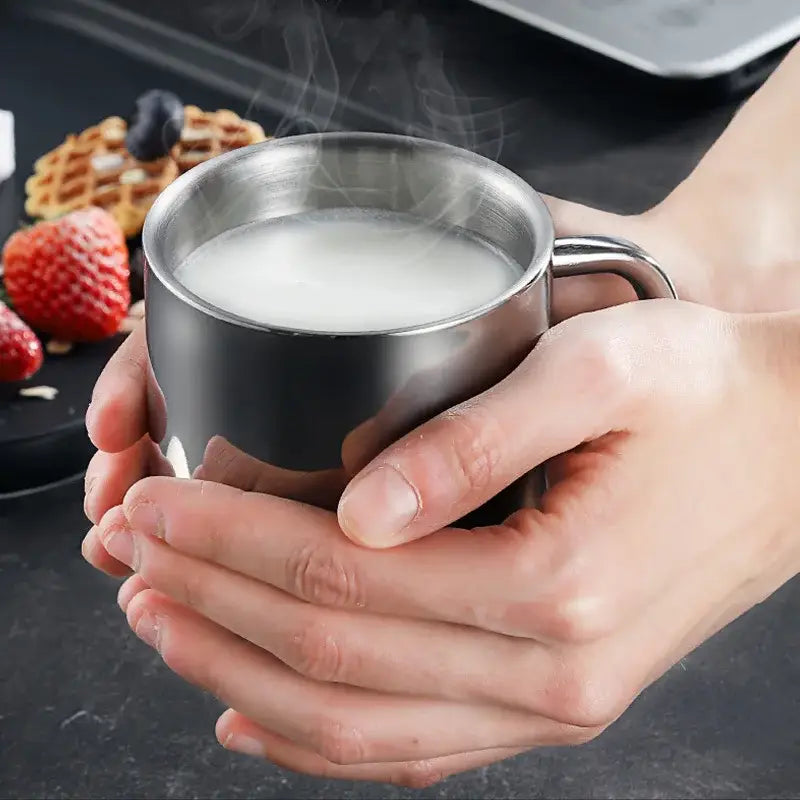 Shiny stainless steel double wall coffee mug kitchen travel cup
