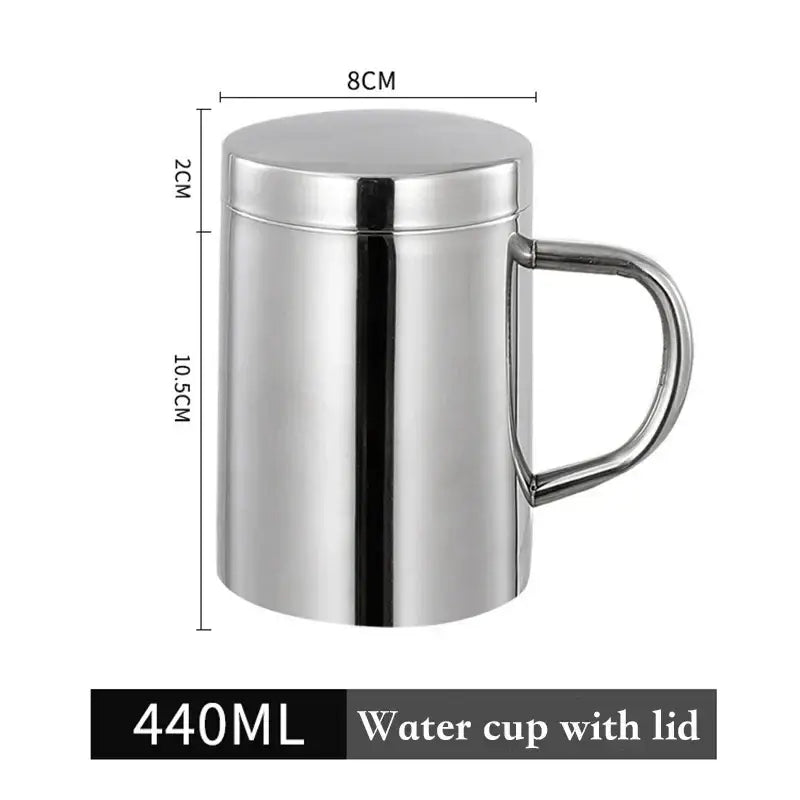 Shiny stainless steel double wall coffee mug kitchen travel cup