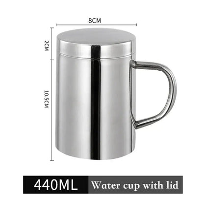 Shiny stainless steel double wall coffee mug kitchen travel cup