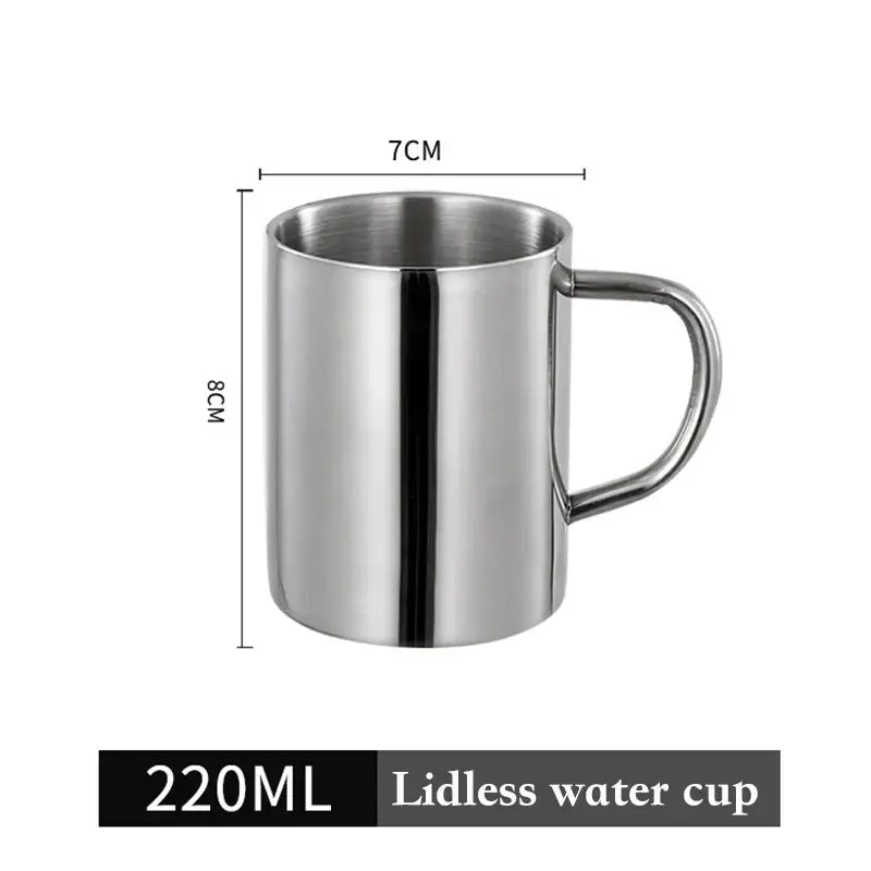 Shiny stainless steel double wall coffee mug kitchen travel cup