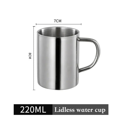 Shiny stainless steel double wall coffee mug kitchen travel cup