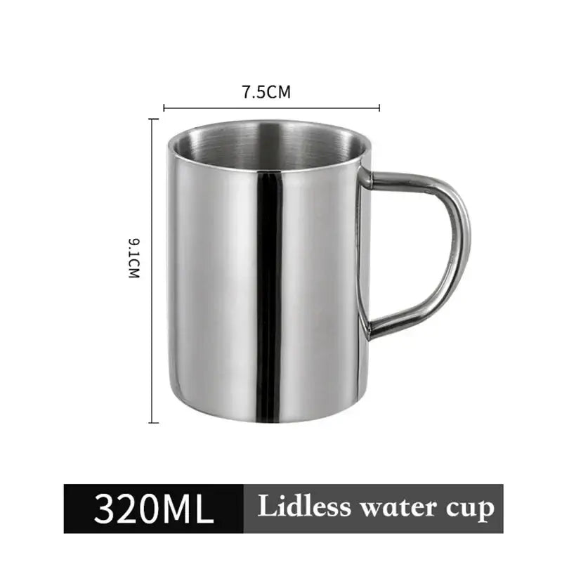 Shiny stainless steel double wall coffee mug kitchen travel cup