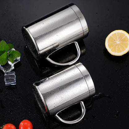 Shiny stainless steel double wall coffee mug kitchen travel cup