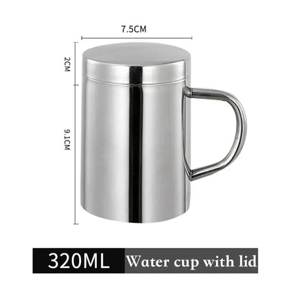 Shiny stainless steel double wall coffee mug kitchen travel cup