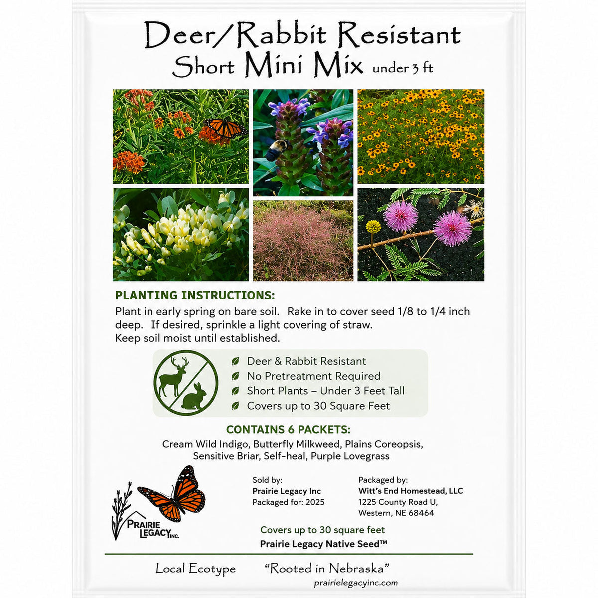 Mini Native Short Deer & Rabbit Resistent Seed Mix | Prairie Legacy Inc.