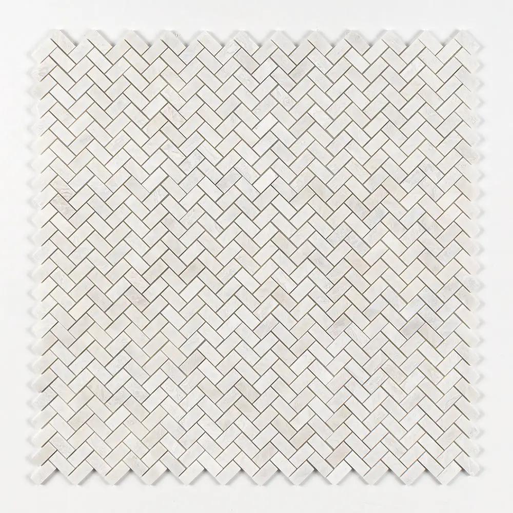 Siberian White Honed Herringbone 1x2 Marble Mosaics 11x11