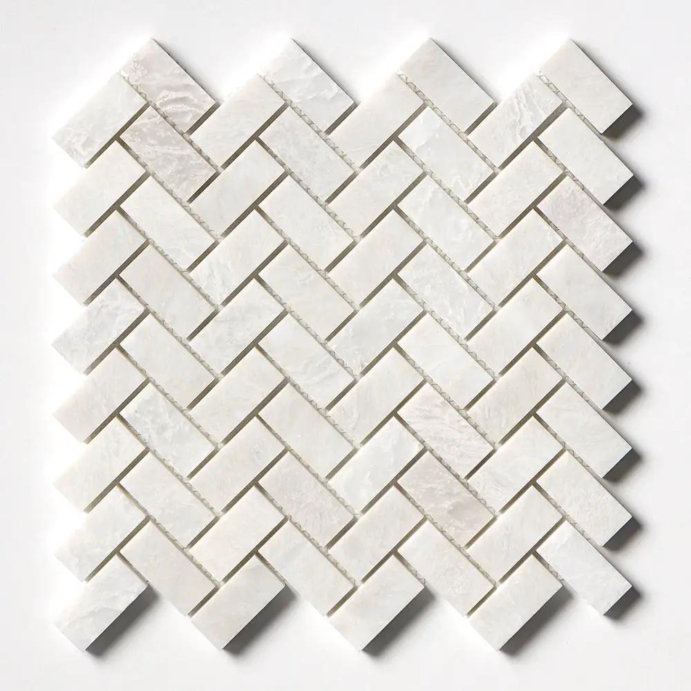 Siberian White Honed Herringbone 1x2 Marble Mosaics 11x11