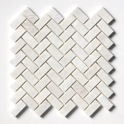 Siberian White Honed Herringbone 1x2 Marble Mosaics 11x11