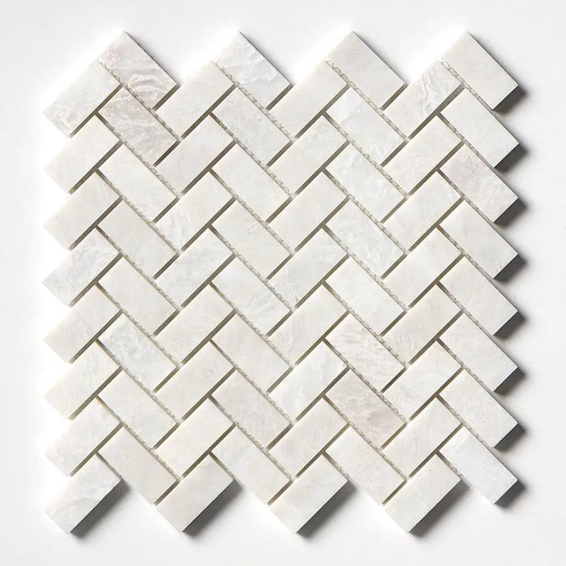 Siberian White Honed Herringbone 1x2 Marble Mosaics 11x11