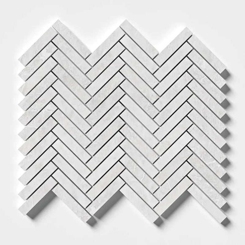 Siberian White Honed Herringbone Marble Mosaics 10 7/16x12 13/16