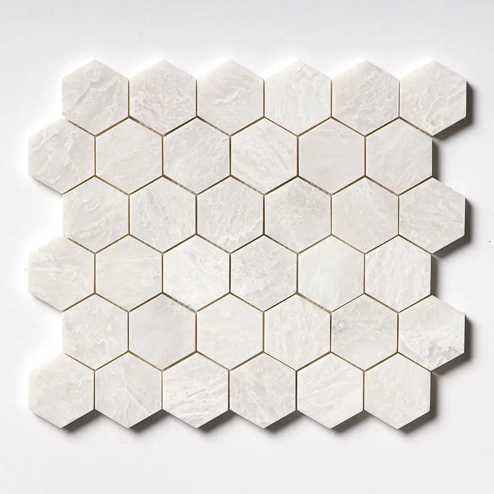 Siberian White Honed Hexagon 2x2 Marble Mosaics 10 3/8x12