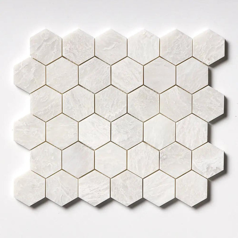 Siberian White Honed Hexagon 2x2 Marble Mosaics 10 3/8x12