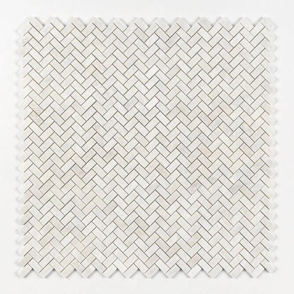 Siberian White Polished Herringbone Marble Mosaics 11x11