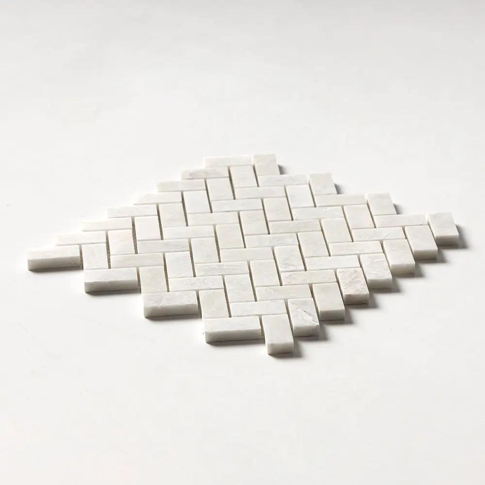 Siberian White Polished Herringbone Marble Mosaics 11x11
