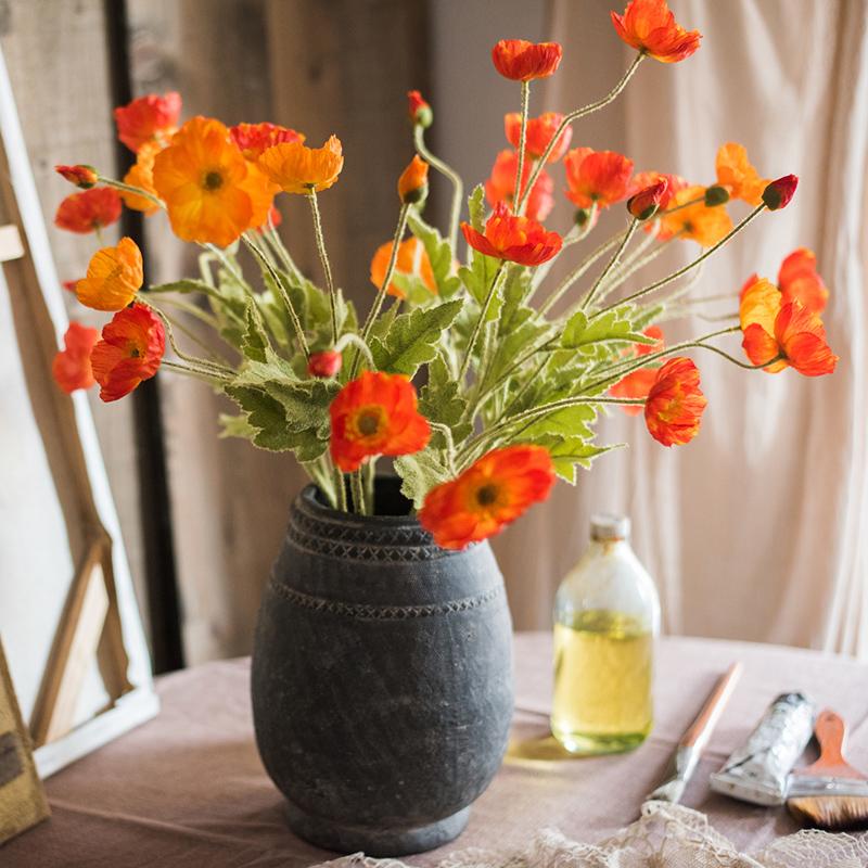 Silk Common Poppy Flower Stem 22" Tall, view 2