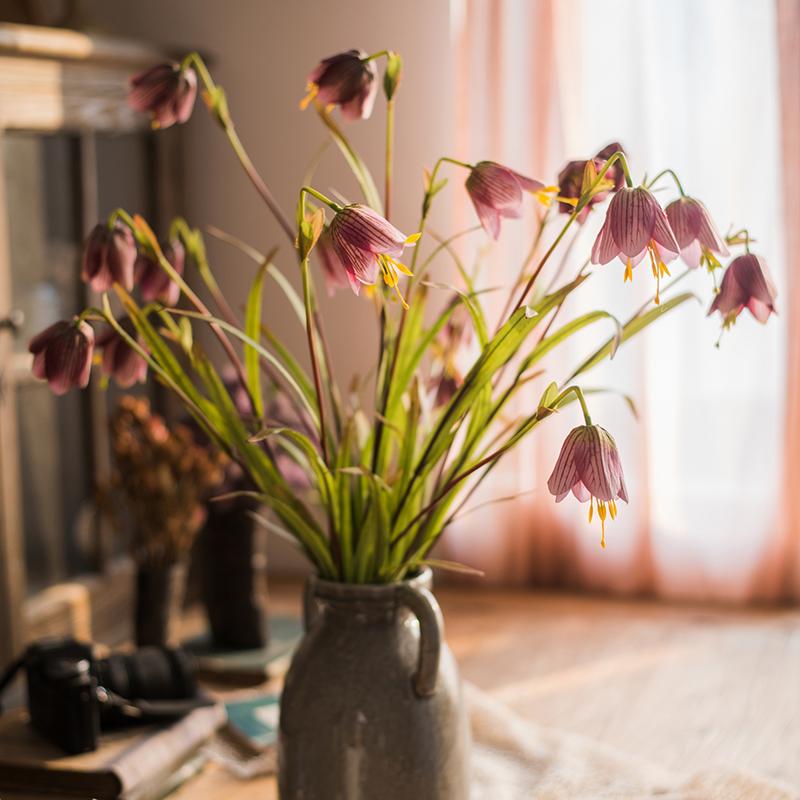 Faux Silk Fritillaries Lily Flower Stem in Pink or Purple 26" Tall, view 2
