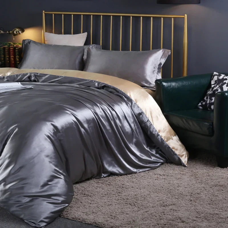 DecorBites™ Silk Luxury Bedding Set: Duvet, Sheet, Pillowcase