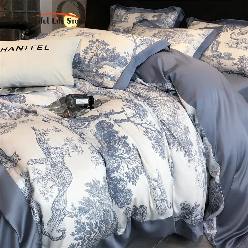 DecorBites™ Silky Eucalyptus Fiber Bedding Set - Forest Leopard