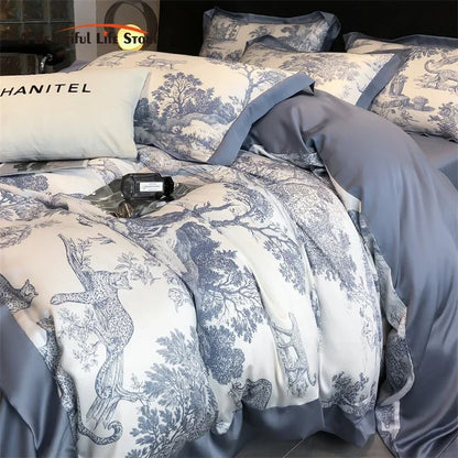 DecorBites™ Silky Eucalyptus Fiber Bedding Set - Forest Leopard