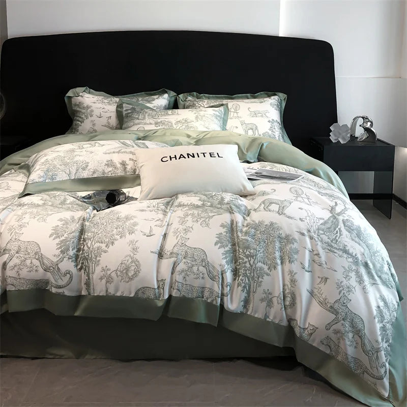 DecorBites™ Silky Eucalyptus Fiber Bedding Set - Forest Leopard