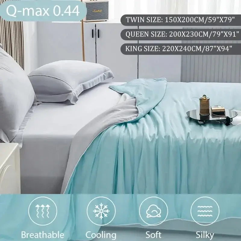 Silky light blue cooling queen quilt bedroom summer comforter