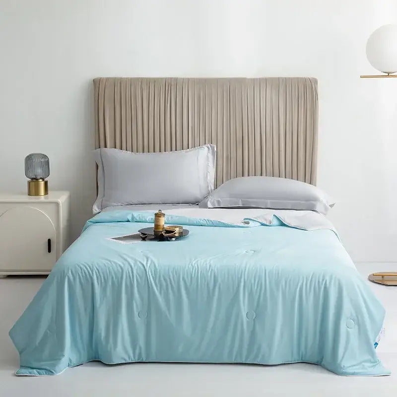 Silky light blue cooling queen quilt bedroom summer comforter