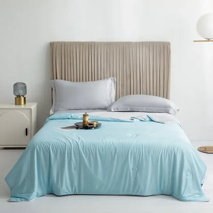 Silky light blue cooling queen quilt bedroom summer comforter