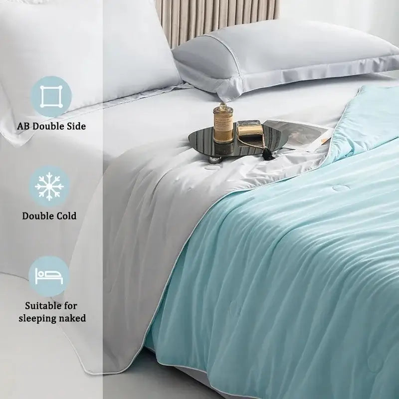 Silky light blue cooling queen quilt bedroom summer comforter