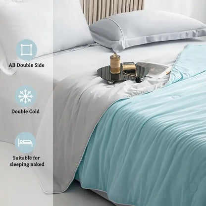 Silky light blue cooling queen quilt bedroom summer comforter