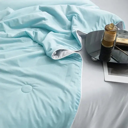 Silky light blue cooling queen quilt bedroom summer comforter