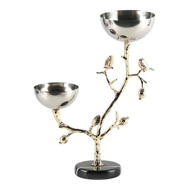Silver and gold bird metal snack bowl dining room fruit stand