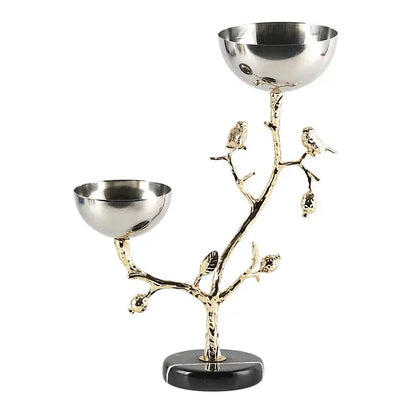 Silver and gold bird metal snack bowl dining room fruit stand